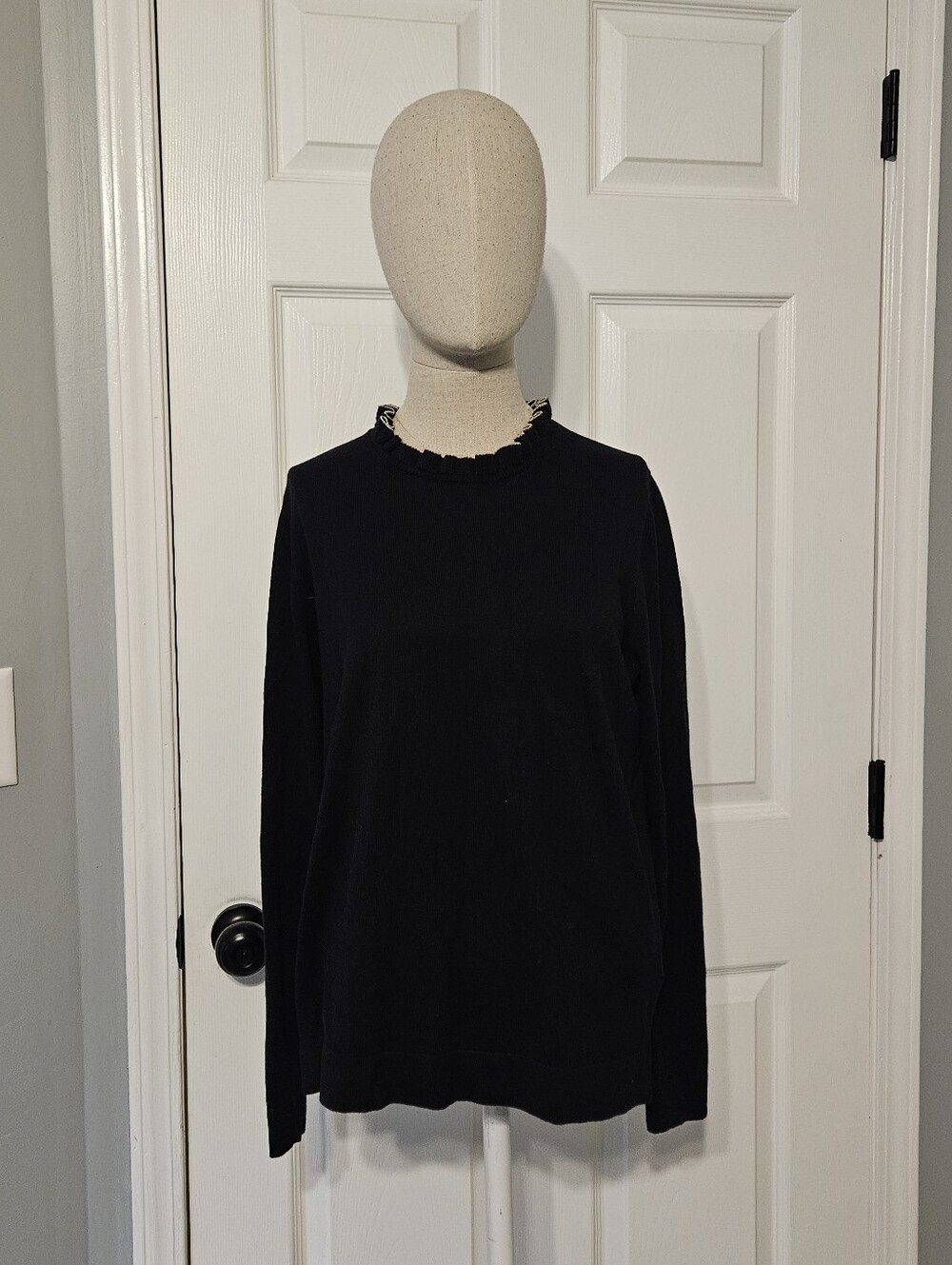 J. Crew Black Long Sleeve Ruffle Collar Top